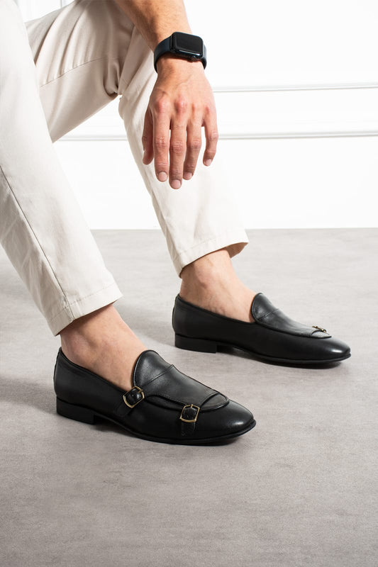 Çift Tokalı Hakiki Deri Neolit Taban Ayakkabı